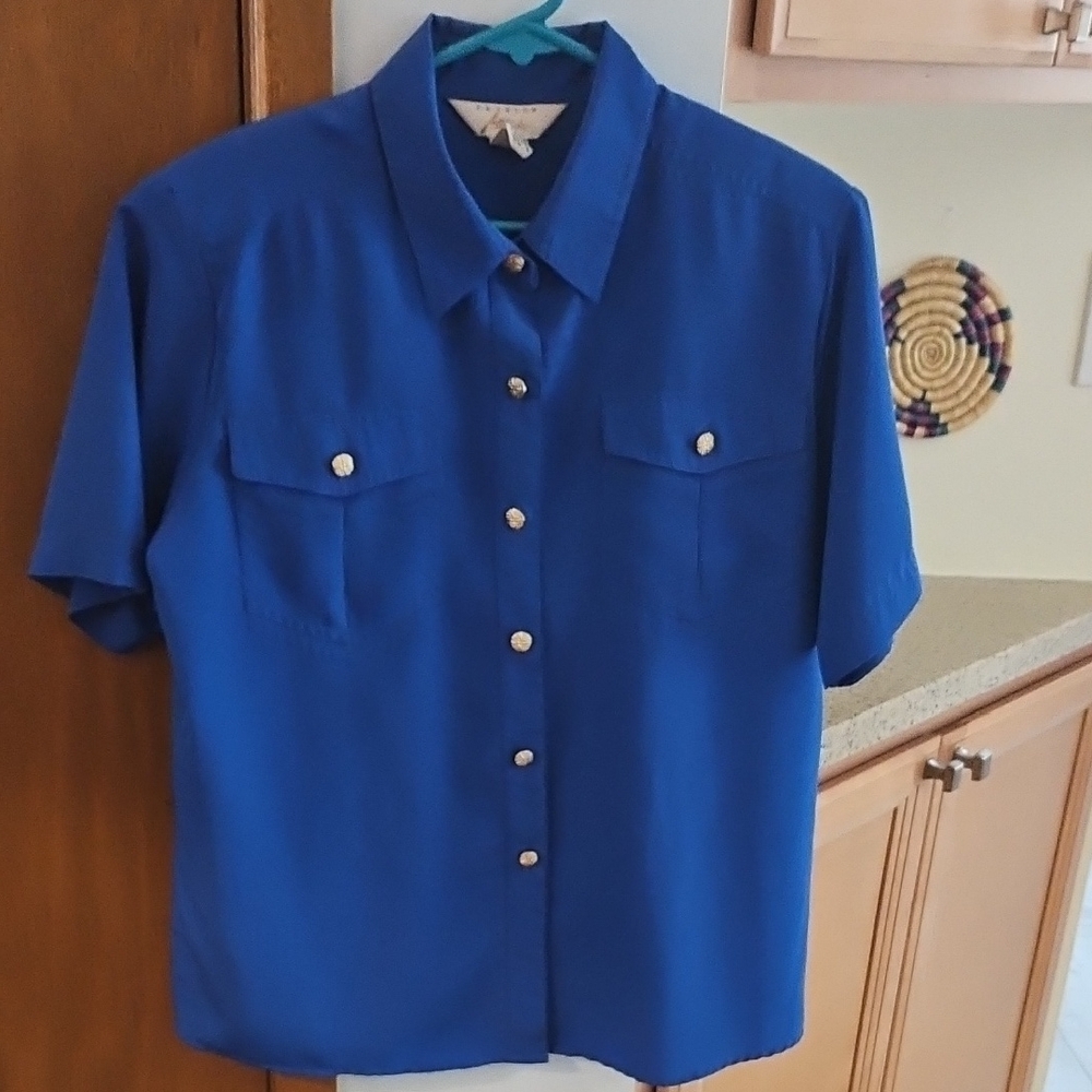 Vintage Button-down Blouse By Fashion Attitudes, 100% Polyester